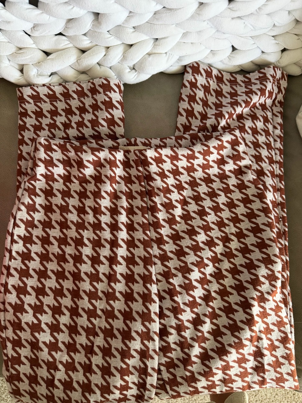 Altar'd State Rust & Cream Houndstooth Flare Pants